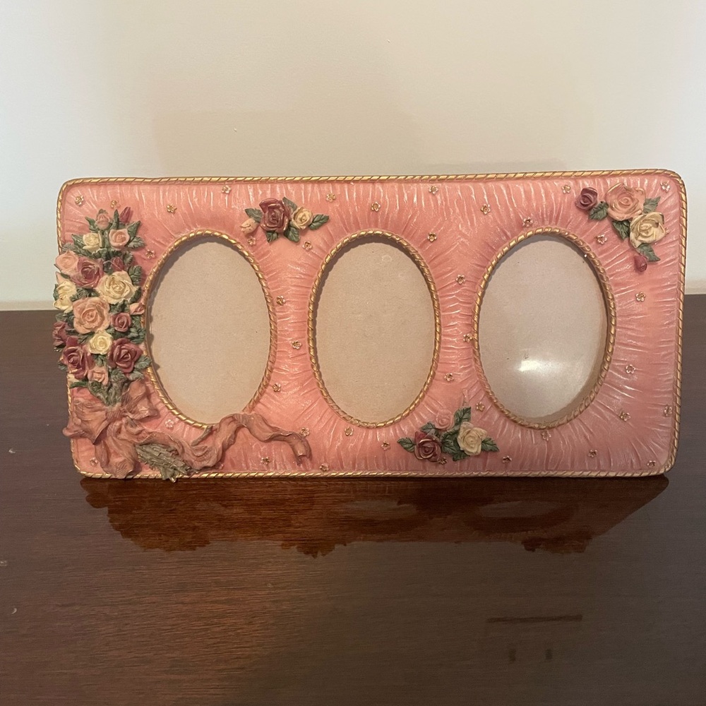 Floral Pink Triple Photo Frame